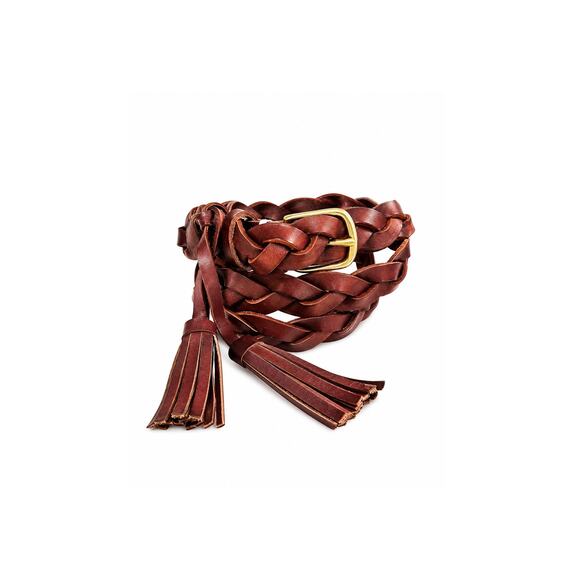 Madewell Chestnut Brown Braided Leather Tassel Belt Brass Buckle Woven Skinny main image 5